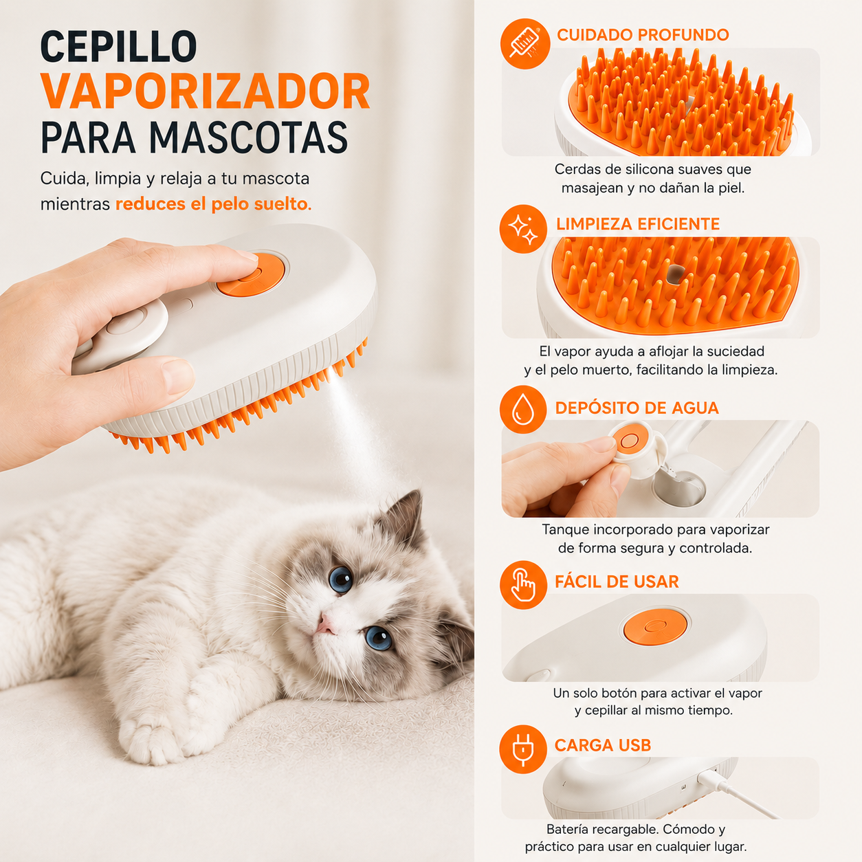 Cepillo Vaporizador para Mascotas